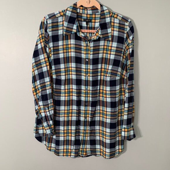 Talbots dark plaid collared long sleeve button front shirt top blouse - Picture 1 of 12